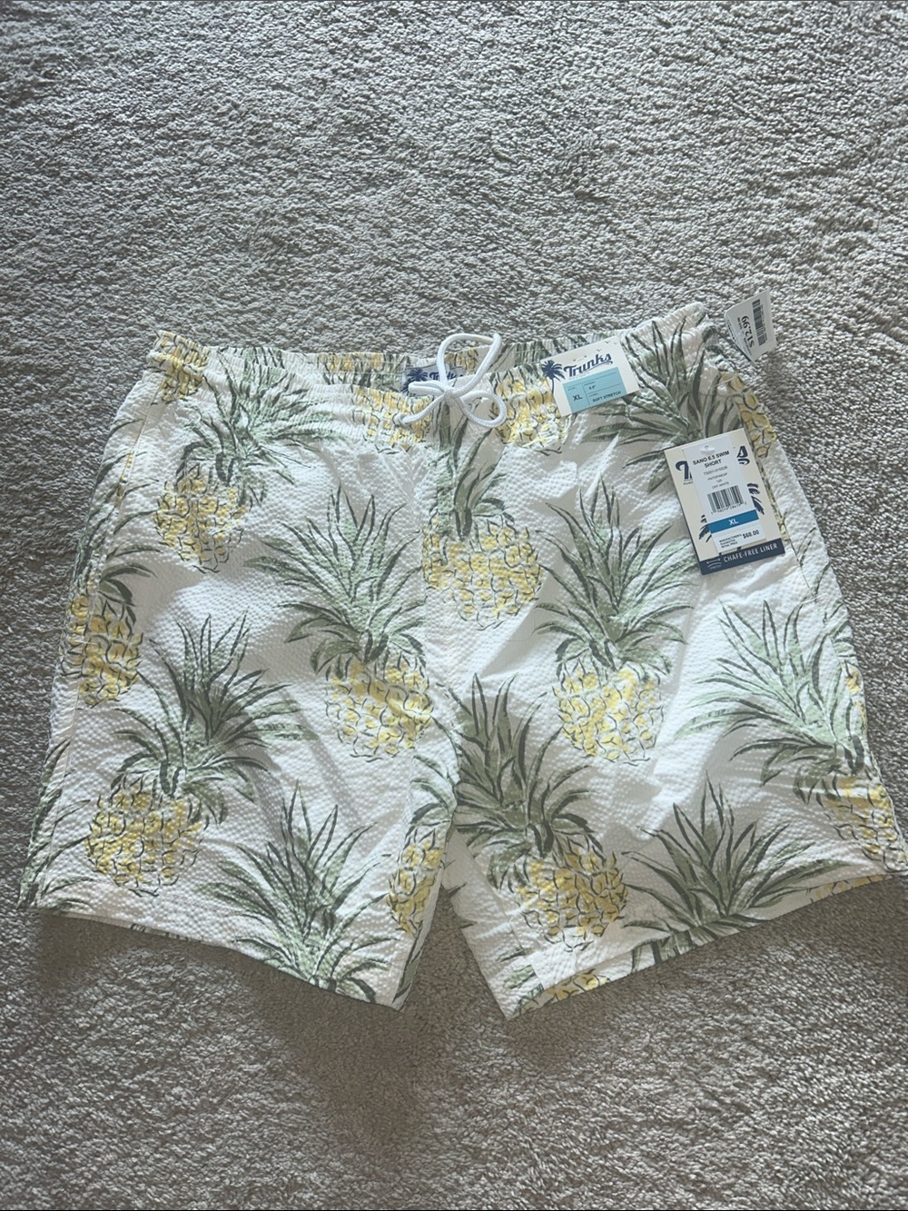 Men's Pineapple Print Swim Trunks - White & Yellow